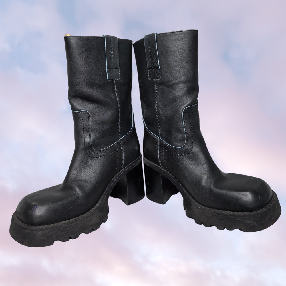 E8 Mista Daiane Black Chunky Square Toe Lugged Sole Heeled Boots Sz 7.5 38 EU - Picture 3 of 7